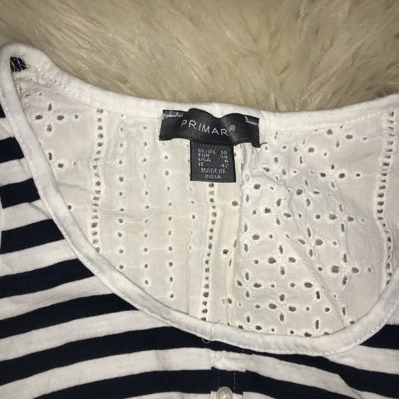 Striped Blue/White Knotted Front Cropped Tank - Picture 5 of 5